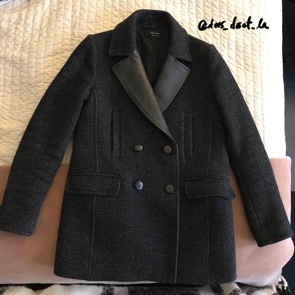 The Kooples Tweed Pea Coat with Leather Collar